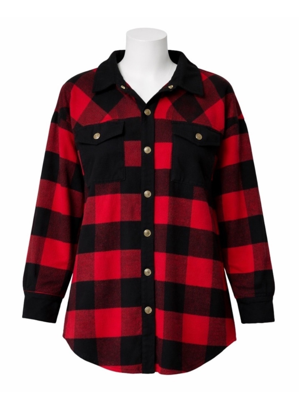 Size L Haptics Women’s Red Black Buffalo‎ Plaid Shacket Button Front